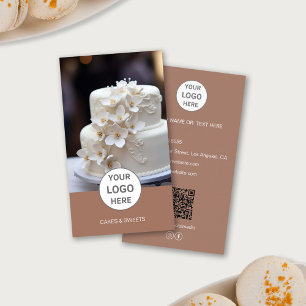 Cake Bakkerij Logo Foto QR Bruine Zakelijke Visite Visitekaartje