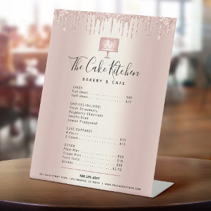 Cake Bakkerij Rose Goud Glitter Druppel Menu Prijs Reclamebord Met Voetstuk