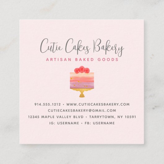 Cake Bakkerij Roze Ombre Sprinkles Gebak Dessert Vierkante Visitekaartje (Achterkant)