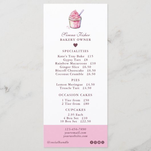 Cake Bakkerij Roze Polka Dot Flat Menu Prijslijst (Achterkant)