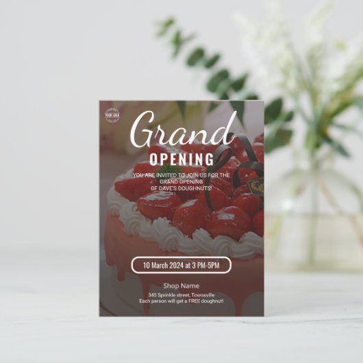 Cake Bakkerij Winkel Zakelijk Grote Opening Uitnodiging Briefkaart (Staand voorkant)