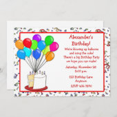 Cake Balloons Birthday Invitation Kaart (Voorkant / Achterkant)