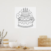 Cake Birthday Party Coloring Poster (Keuken)
