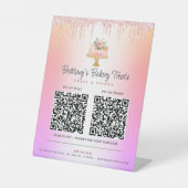 Cake Blush Pink 2 QR Code Betaal hier Glitter Ombr Reclamebord Met Voetstuk (Voorkant)