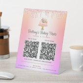 Cake Blush Pink 2 QR Code Betaal hier Glitter Ombr Reclamebord Met Voetstuk (Insitu)