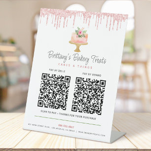 Cake Blush Roze 2 QR Code Betaal hier Bakkerij Gli Reclamebord Met Voetstuk