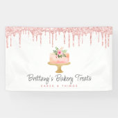 Cake Blush Roze Glitter Drips Bakkerij gebak Chef Spandoek (Horizontaal)