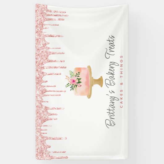 Cake Blush Roze Glitter Drips Bakkerij gebak Chef Spandoek (Verticaal)