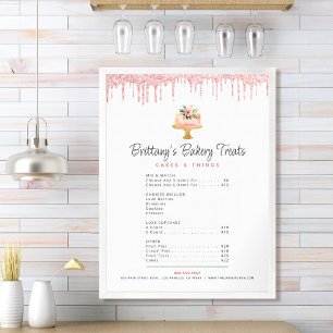 Cake Blush Roze Glitter Drips Menu Prijslijst Chic Poster