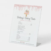 Cake Blush Roze Glitter Drips Menu Prijslijst Chic Reclamebord Met Voetstuk (Voorkant)