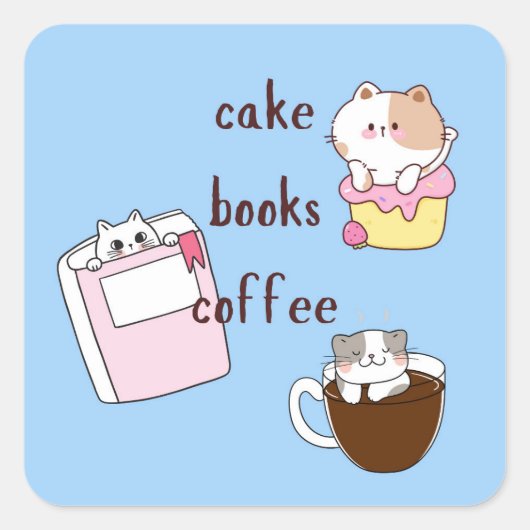 Cake Books Koffie Vierkante Sticker (Voorkant)