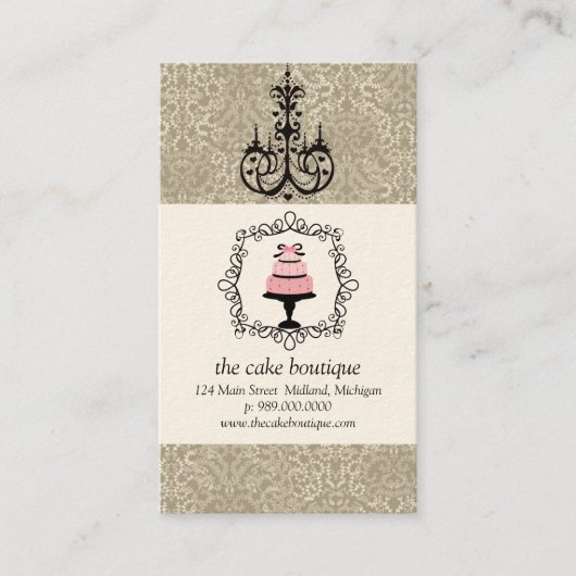 Cake Boutique Fancy Taupe Damask Visitekaartjes (Voorkant)