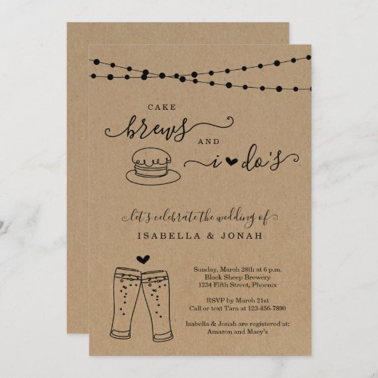 Cake, Brews and I Dos Wedding Invitation Kaart (Voorkant / Achterkant)