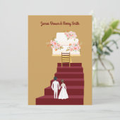 Cake Bride en Groom Red Stairs Wedding Kaart (Staand voorkant)