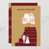 Cake Bride en Groom Red Stairs Wedding Kaart (Voorkant / Achterkant)