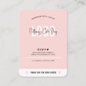 Cake Care Instructies Modern Blush Pink Bakkerij Visitekaartje (Achterkant)