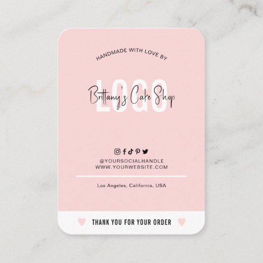 Cake Care Instructies Modern Blush Pink Bakkerij Visitekaartje (Achterkant)