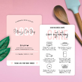 Cake Care Instructies Modern Blush Pink Bakkerij Visitekaartje