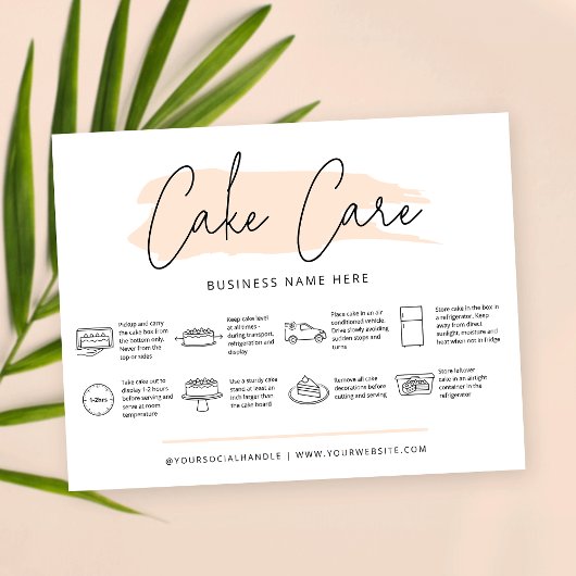 Cake Care Instructies Pastel Beige Waterverf Bedankkaart