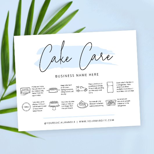 Cake Care Instructies Pastel Blue Waterverf Bedankkaart