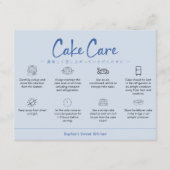 Cake Care Instructions Blue Minimalist Bedankkaart (Voorkant)