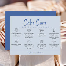 Cake Care Instructions Blue Minimalist