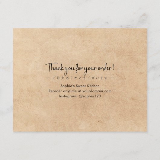 Cake Care Instructions Kraft Simple Text Bedankkaart (Achterkant)