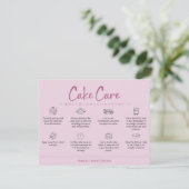 Cake Care Instructions Pink Minimalist Bedankkaart (Staand voorkant)