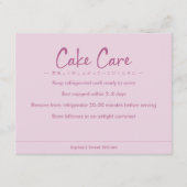 Cake Care Instructions Pink Simple Text Bedankkaart (Voorkant)