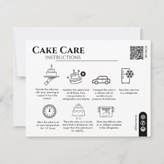 Cake Care Instructions QR Code Uw Logo toevoegen Notitiekaartje (Achterkant)