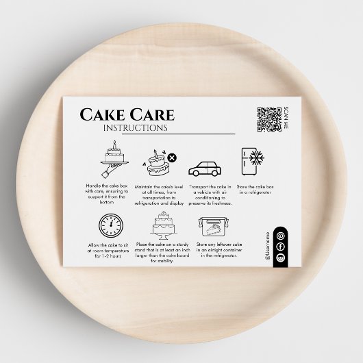 Cake Care Instructions QR Code Uw Logo toevoegen Notitiekaartje