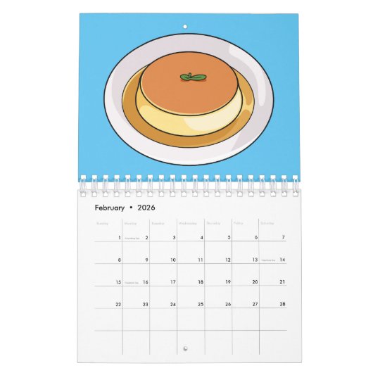 Cake cartoon illustratie kalender (Feb 2026)