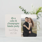 Cake Champagne Fun Typografie Groene Trouw Save The Date (Staand voorkant)