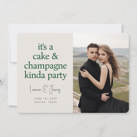 Cake Champagne Fun Typography Green Wedding Save The Date (Voorkant)