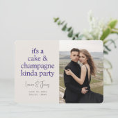 Cake Champagne Fun Typography Paars Wedding Save The Date (Staand voorkant)
