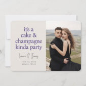 Cake Champagne Fun Typography Paars Wedding Save The Date (Voorkant)
