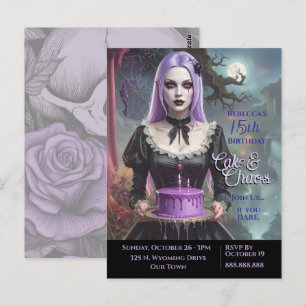 Cake & Chaos, Paarse Goth Tiener Meisje Verjaardag Briefkaart