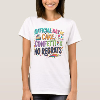 Cake, Confetti, Geen Spijt Grappig Verjaardags T-S T-shirt