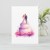  Cake Couple Invitation Kaart (Staand voorkant)