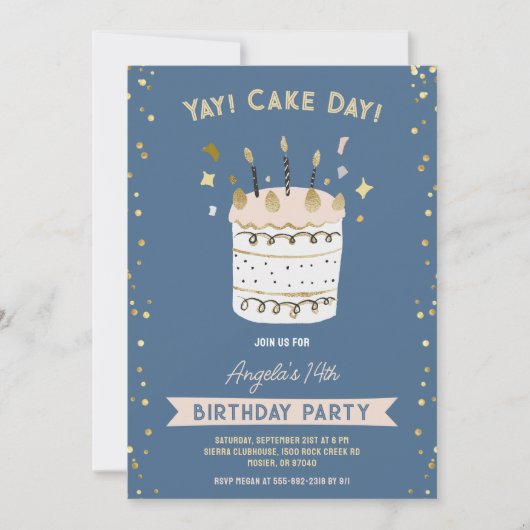 Cake Dag Vrolijke Verjaardag Jong Tiener Roze Goud Kaart (Voorkant)