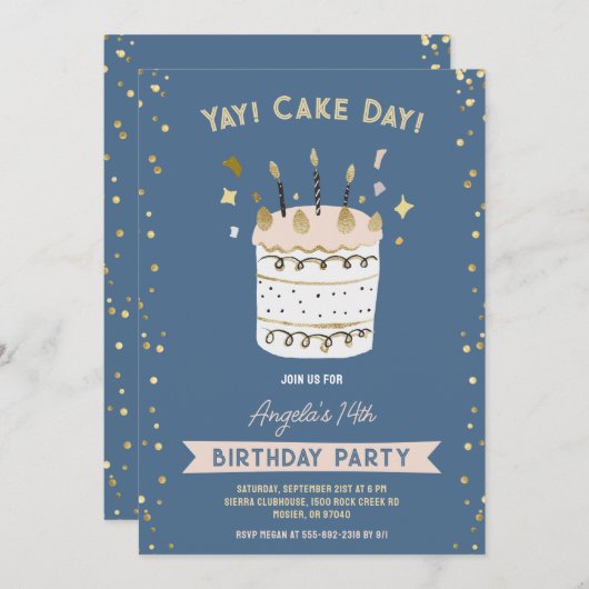 Cake Dag Vrolijke Verjaardag Jong Tiener Roze Goud Kaart (Voorkant / Achterkant)