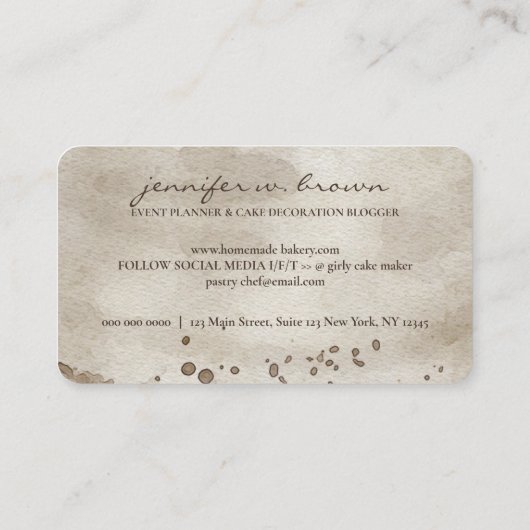 Cake Decor Eenvoudig gebak beige Visitekaartje (Achterkant)