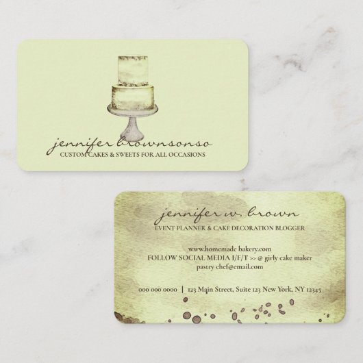Cake Decor Eenvoudig gebak geel Visitekaartje (Voorkant / Achterkant)