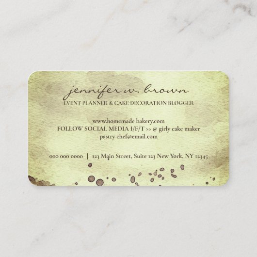 Cake Decor Eenvoudig gebak geel Visitekaartje (Achterkant)