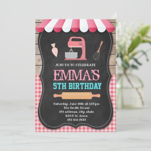 Cake Decorating Verjaardag Uitnodiging (Staand voorkant)