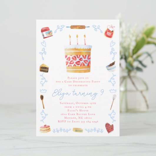Cake Decoration Invitation - Baking Birthday Party Kaart (Staand voorkant)
