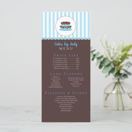 Cake Decorator Whimsicial Blue & Brown Bakery CUTE Menu (Staand voorkant)