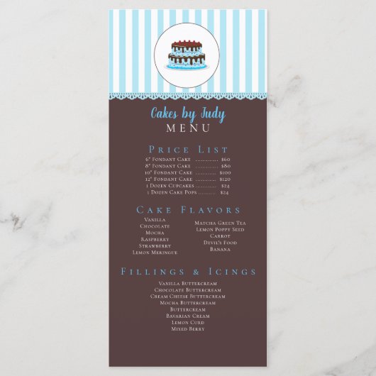 Cake Decorator Whimsicial Blue & Brown Bakery CUTE Menu (Voorkant)