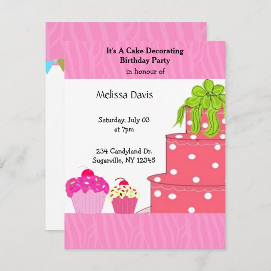 Cake Decorting Birthday Party Invitation Kaart (Voorkant / Achterkant)