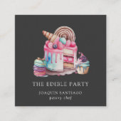 Cake Desserts Pastry Chef Baker Waterverf Black Vierkante Visitekaartje (Voorkant)